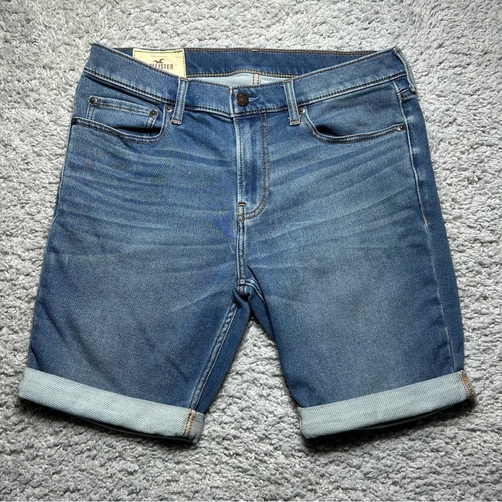Hollister Shorts Mens 31 Light Wash Stretch Denim Casual Preppy Cuffed Vacation